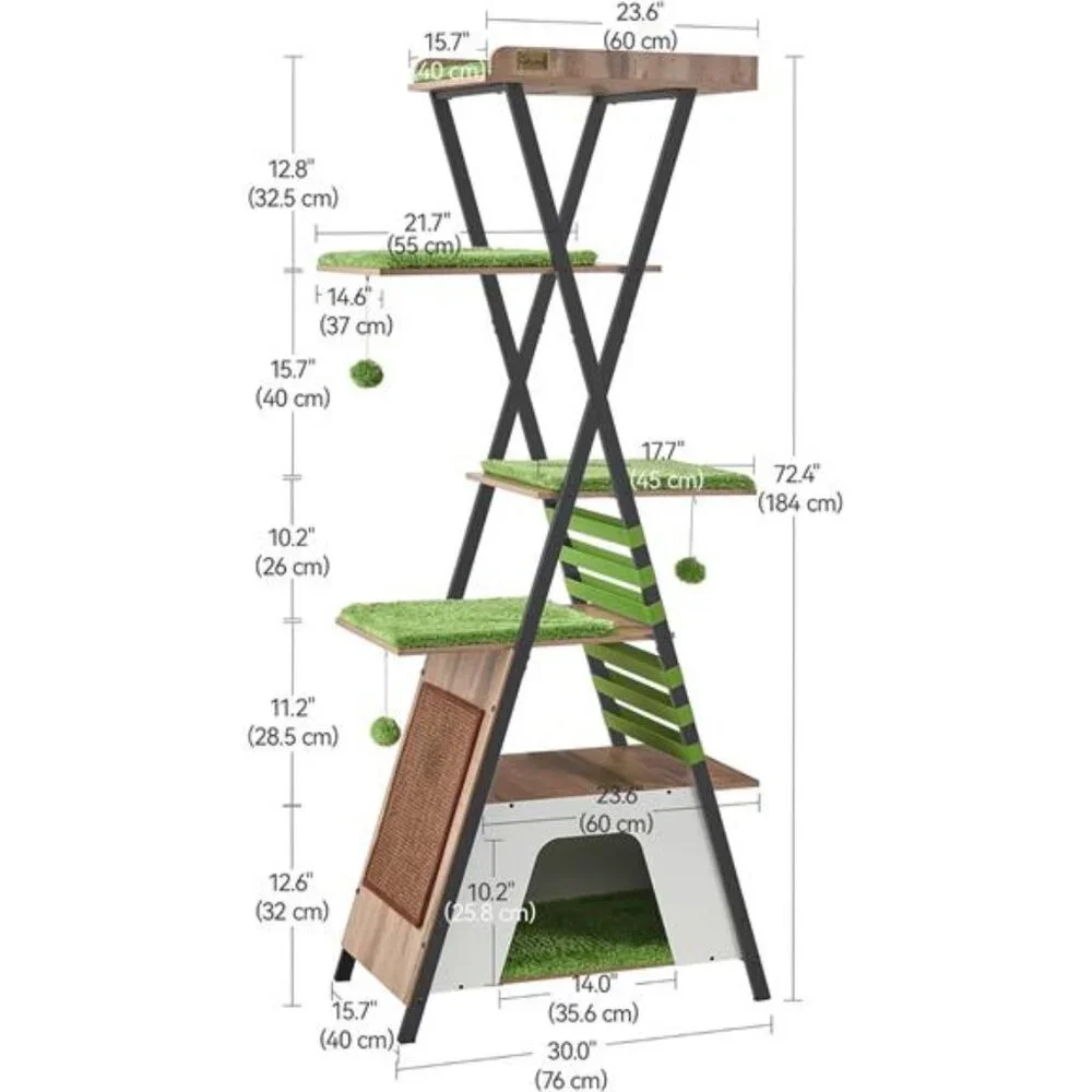 Cat Tree Modern Cat Tower Multi-Level Cat Condo with Cavesable Pads, 72.4